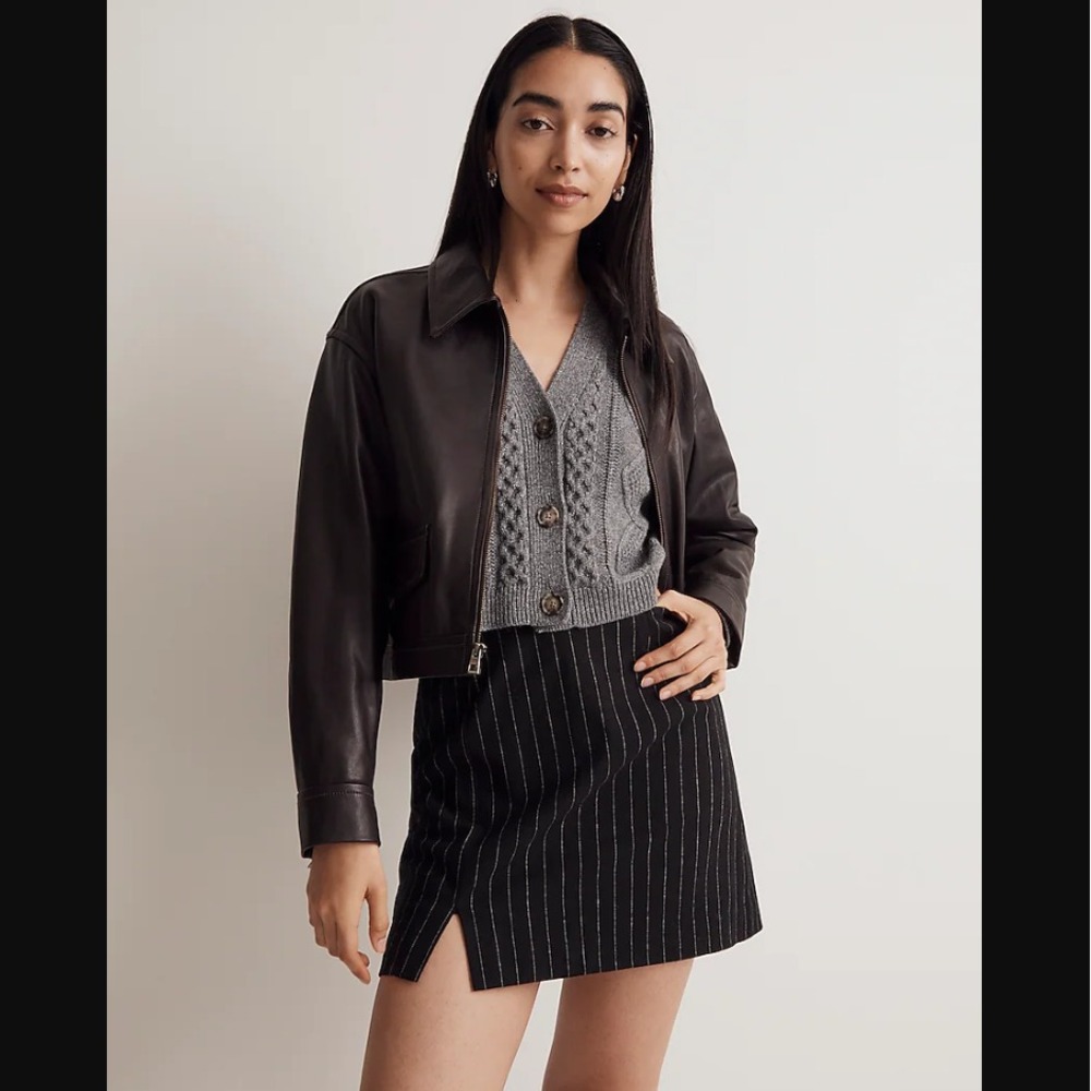 Madewell‎ NEW NWT Womens 4 Black Striped Wool Blend Mini Skirt